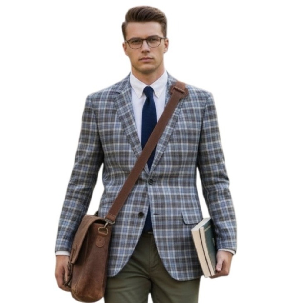 Banana Republic 100% Linen Plaid Mens size 42R Preppy Classic Career Suit Blazer